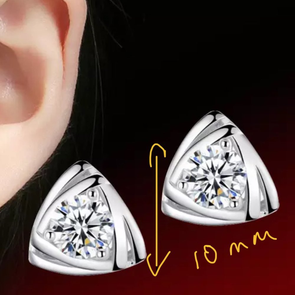 S925 Sterling Silver Diamond Stud Earrings - Picture 4 of 4